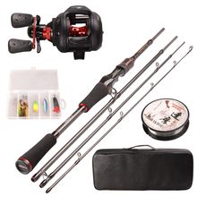 Conjunto de pesca inteligente, caña de fundición 5BB, carrete de Baitcasting, 1,98 m, línea de pesca de nailon, cuchara, accesorios de cebo, Kit completo 2024 - compra barato