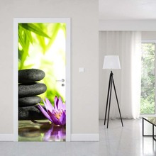 Pegatina de puerta 3D de piedras Zen para sala de estar, papel tapiz autoadhesivo de PVC, vinilo impermeable, pegatinas de pared 2024 - compra barato