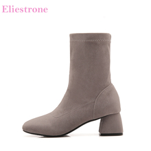 Brand New Comfortable Chunky Heels Black  Women Nude Boots Gray Lady Riding Shoes HG225 Plus Small Big Size 11 28 43 52 2024 - buy cheap