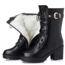 2022 New Winter Genuine Leather Boots Warm Plush and Wool Shoes Woman Snow Boots Non-slip High-heels Martin Boots In-tube Boots 2024 - buy cheap