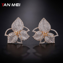 Yanmei brincos de cristal de três flores, brincos para mulheres, luxuosos, elegantes, joias de moda, yme9013 2024 - compre barato