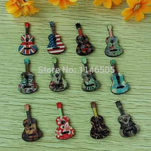 Mix 150 pcs imprime botões de madeira pintados guitarra acessórios de vestuário botões de costura decorativos scrapbooking 2 buracos 18*36mm 2024 - compre barato