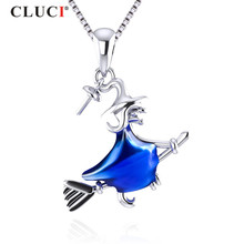 CLUCI  925 Sterling Silver Blue color Witch Pendant & Necklace can stick Pearl For Women Pearl Pendant Jewerly SP346SB 2024 - buy cheap