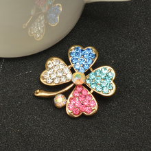 New Arrivals Broches Jewelry Fashion Crystal Colorful  Clover Broches Hijab Pins Rhinestone Brooch for women dresses X1338 2024 - buy cheap