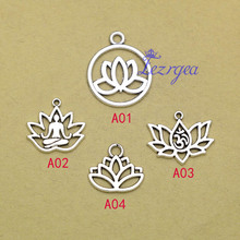 Charms de loto Colgantes/dijes de loto OM Yoga chapados en plata antigua, suministros de bricolaje, fabricación de joyas. 2024 - compra barato