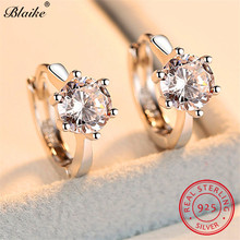 Blaike 925 Sterling Silver Hoop Earrings With Stone Round White Sapphire Zircon Wedding Earrings For Women Dainty Fine Jewelry 2024 - buy cheap