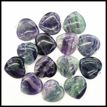 5pcs nature flourite stone pendants heart shape size 25mm nature gem stone with silver clasp purple color free shipping diy bead 2024 - buy cheap