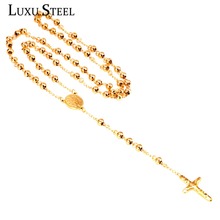 LUXUSTEEL Bead Rosary  Chain Cross Pendant Necklaces Virgin Mary Long Necklaces For Women Jewelry Gift 2024 - buy cheap