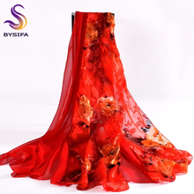 BYSIFA-bufanda de seda para mujer, chal largo de gasa de marca a la moda, color rojo y dorado, para primavera y otoño, 180x80cm 2024 - compra barato