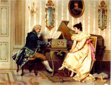 free shipping count figure oil painting canvas prints classical couples to play piano printed on canvas wall decor picture 2024 - buy cheap