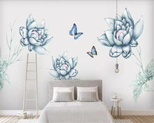 beibehang wallpaper 3d on the wall papel de parede Hand-painted floral wallpaper blue butterfly 3d bedroom mural background wall 2024 - buy cheap