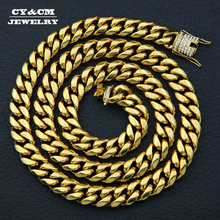 Cy & cm 14mm colar de luxo, masculino, de corrente, hip hop, rapper, aço inoxidável, brilho, strass, fecho de ligação, 18 "30" 2024 - compre barato