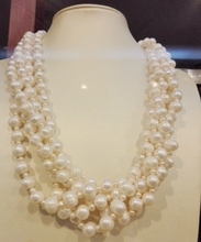 Wedding Woman AA 5 Strands 18'' 9-10mm 3-4mm Freshwater Pearl Necklace Real Natural White Pearl Handmade Free Shipping 2024 - buy cheap