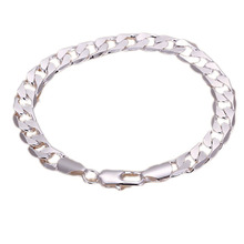 Pulseira lisa masculina clássica, bracelete banhado a prata de alta qualidade, joias de moda, presentes de natal 2024 - compre barato