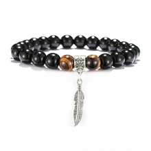 Pulsera de piedras de Obsidiana Natural para hombre, brazalete cruzado de Ojos de tigre marrón, regalo Erkek Bileklik 2024 - compra barato