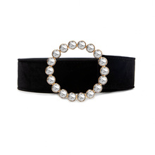 Cinturón ancho de terciopelo con perlas para mujer, cinturón con hebilla para vestido, accesorios de moda de cuero negro, marca de lujo 2024 - compra barato