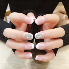 24pcs DIY French Short Acrylic Nail Art Tips with Glue Women Simple Fashion Fake Nails Girls Individuality Rhinestone False Nail 2024 - buy cheap