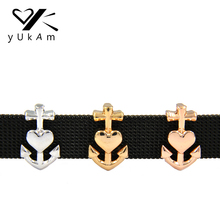 Yukam chaves de joias, âncora náutica com coração deslizante, amuletos para goleiro de malha de aço inoxidável, acessórios para pulseiras 2024 - compre barato
