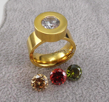Anel de aço inoxidável dourado 6-10 # (pedra de 4 cores), pedra cz, quatro cores de zircônio intercambiável, moda feminina com brilhos 2024 - compre barato