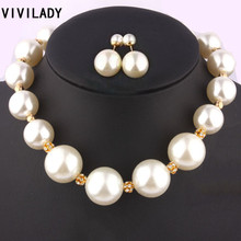 VIVILADY Fashion Jewelry Sets Imitation Pearl Crystal Necklace Earrings 2pcs/set Women free shipping Bijoux Accessory Party Gift 2024 - buy cheap