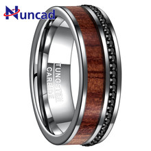 Nuncad New 8MM Wide Steel Color Polished Plane Bevel Inlaid Wood Grain Black Crystal Tungsten Steel Ring Men's Fine Jewelry 2024 - buy cheap