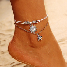 Boho Pendent Double Layer Anklet Bohemian Foot Jewelry Gift Vintage Star Elephant Anklets Bracelet For Women 2024 - buy cheap