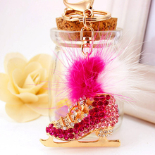 Chaveiro!Creative Fashion Rhinestone Fur Ball Skate Shoes Key Chain Holder Ring pompom Keyring Charm Women Bag Accessory R091 2024 - buy cheap