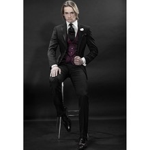 Индивидуальный пошив, мужские костюмы, смокинги для жениха с воротником с вырезом, черный свадебный костюм для мужчин (пиджак + брюки + галстук + жилет + платок) A10 2024 - купить недорого
