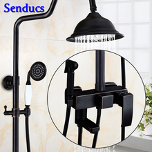 Senducs Black Shower Set Rainfall Black Bathroom Shower System Black Bronze Bath Shower Set Hot Sal Brass Shower Faucet 2024 - buy cheap