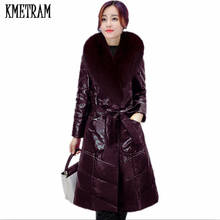 KMETRAM 2020 New High Quality Fur Collar High Imitation Sheep Leather Down Cotton Winter Jacket Women Thin Warm Fur Coats HH294 2024 - buy cheap
