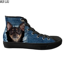 Customized Jeans Style Women Shoes Cute Denim Animal Chihuahua 3D Print Women's High Top Sneakers Casual Flats Spring Zapatos 2024 - buy cheap