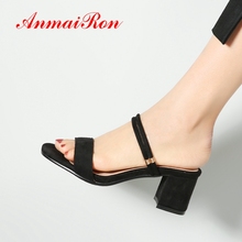 ANMAIRON 2019 New Arrival  Flock  Basic  Wedding  Women Sandals Summer  Hing Heel  Slip-On Summer Fashion Size 34-43 LY2388 2024 - buy cheap