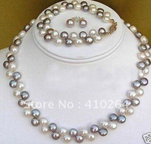Черный белый жемчуг ожерелье браслет серьги комплект ювелирных изделий 2024 - купить недорого