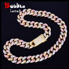 20mm Heavy Gold Color Rose Colorful Zircon Miami Cuban Necklace Choker Men's Hip hop Jewelry Big CUBAN Chain 16" 18" 20" 2024 - buy cheap