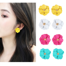 Bright Flower Earrings Sweet Rose Floral Jewelry Stud Earring For Women Cute Colorful Petal Pedant Eardrop Trendy Brincos 2024 - buy cheap