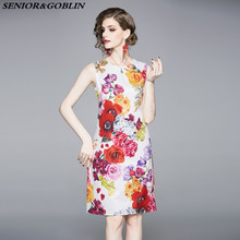 2019 Summer Runway Designer Sleeveless Vest Dress High Street Petal Floral Printed Midi Dress Women Vintage Sexy Dress Vestidos 2024 - buy cheap