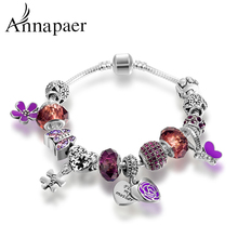 ANNAPEAR Trendy Purple Enamel Glass Bracelets & Bangles Butterfly Flower Beads Women Jewelry Bracelets B16203 2024 - buy cheap