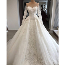Robe De Mariee Luxury Customized Embroidery Beading Sequined Wedding Dress 2019 Button Illusion Wedding Gowns Chapel Train Dress 2024 - buy cheap