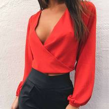 Women Shirt Chiffon Blouse Blusas Femininas 2018 Spring Summer Sexy V neck Backless Bow Blouses Casual Full Sleeve Tops Clothing 2024 - buy cheap