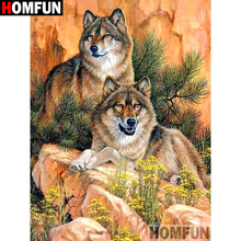 HOMFUN-pintura de diamante 5D DIY "paisaje de lobo Animal", cuadrados o redondos de imitación bordado de diamantes, estilo punto de cruz 3D, decoración del hogar, A10917 2024 - compra barato