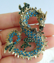 Unique 2.36" Chinese Dragon Brooch Pin Blue Green Cyan Austrian Crystal Pendant EE02980C1 2024 - buy cheap