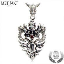 MetJakt Double Dragon Pendant with Single Ruby Solid 925 Sterling Silver Pendant Necklace for Cool Men Vintage Punk Rock Jewelry 2024 - buy cheap