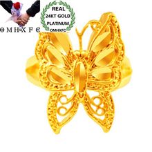 OMHXFC Wholesale European Fashion Woman Girl Party Birthday Wedding Gift Hollow Butterfly Resizable 24KT Real Gold Ring RI125 2024 - buy cheap