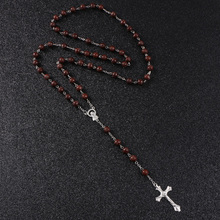 KOMi 8mm Acrylic Brown Beads Handmade Cross Religious Necklace Rosary Catholic Jesus Christ Jewelry Gift R-186 2024 - buy cheap