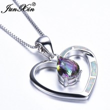 JUNXIN Blue/White Fire Opal Pendant Necklace For Women Silver Color Jewelry Rainbow Zircon Necklaces & Pendants 2024 - buy cheap