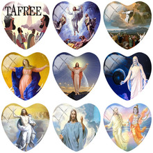 TAFREE 5pcs Glass Cabochon Jesus Ascension of Christ Painting 25mm Heart Glass Dome DIY Jewelry Findings For Keychain Necklace 2024 - buy cheap