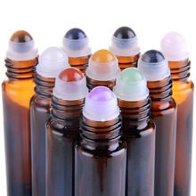 Bolas de rodillo de Gema Natural para aceites esenciales, de vidrio ámbar botellas vacías, recargables portátiles, 10ml, venta al por mayor, personalizadas, 10 Uds. 2024 - compra barato