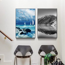 Pintura decorativa de Moda Nórdica sin marco, 2 paneles, arte de pared de salón moderno, Imagen en lienzo, carteles e impresiones, Paisaje del mar 2024 - compra barato