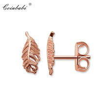 Stud Earring Rose Feather Trendy Gift For Women  High Quality Earring Europe Rose Gold 925 Sterling Silver Fashion Jewelry 2024 - buy cheap