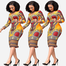 2019 novo verão moda sexy mulheres de poliéster na altura do joelho-comprimento vestido de impressão estilo africano S-3XL 2024 - compre barato